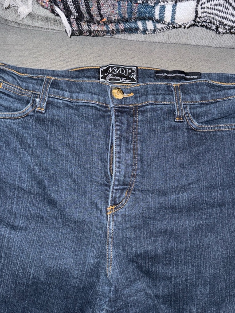 NYDJ Dark Blue Denim Jeans with Gold Stitching